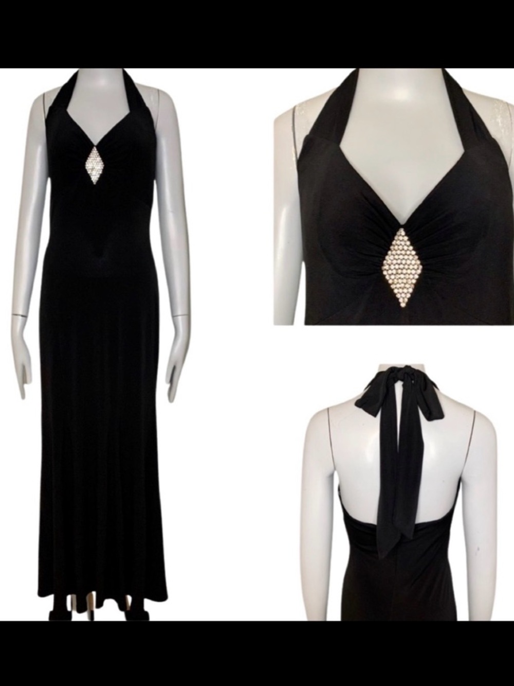 Vintage GUNNE SAX JESSICA MCCLINTOCK Maxi Dress Halter Jersey Black Formal 5/6